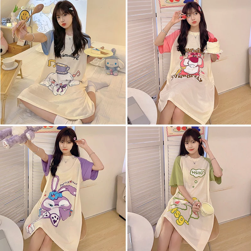 

Sanrio Summer Cartoon Girl Nightdress Cinnamoroll Print Comfortable Cute Sweet All-Match Can Be Worn Outside Home Clothes
