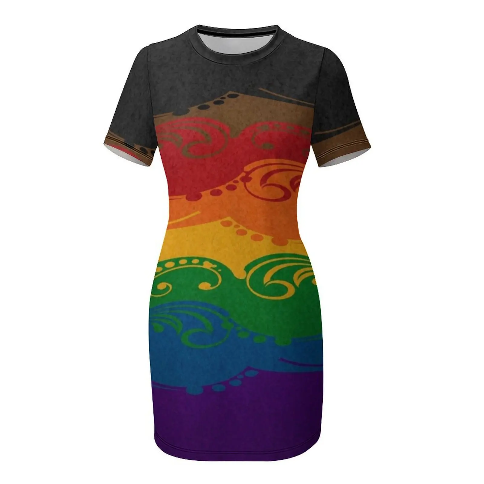 Необычное платье с короткими рукавами и закрученным вставным флагом Rainbow Pride