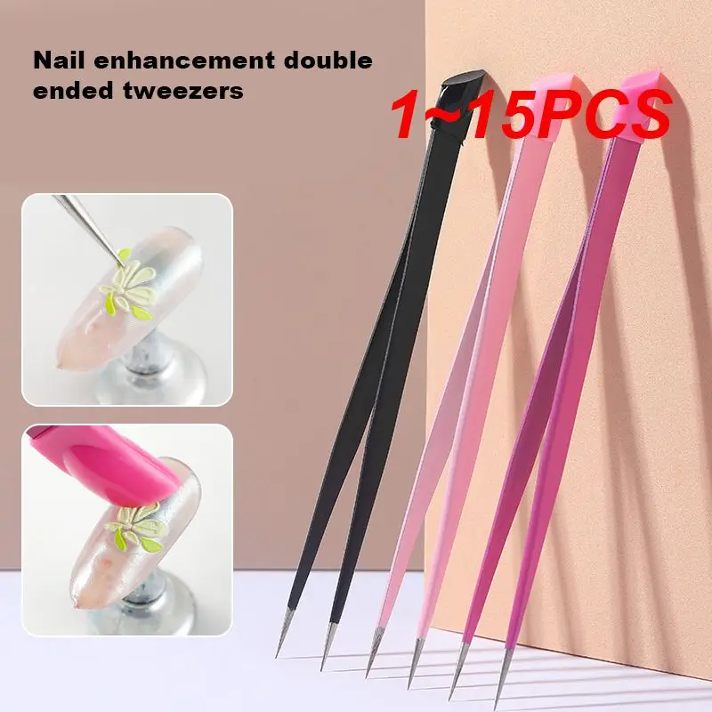 

1~15PCS Dual End Straight Nail Art Tweezers with Silicone Pressing Head Picking Rhinestones Eyelash Nail Tweezer Stickers Nail