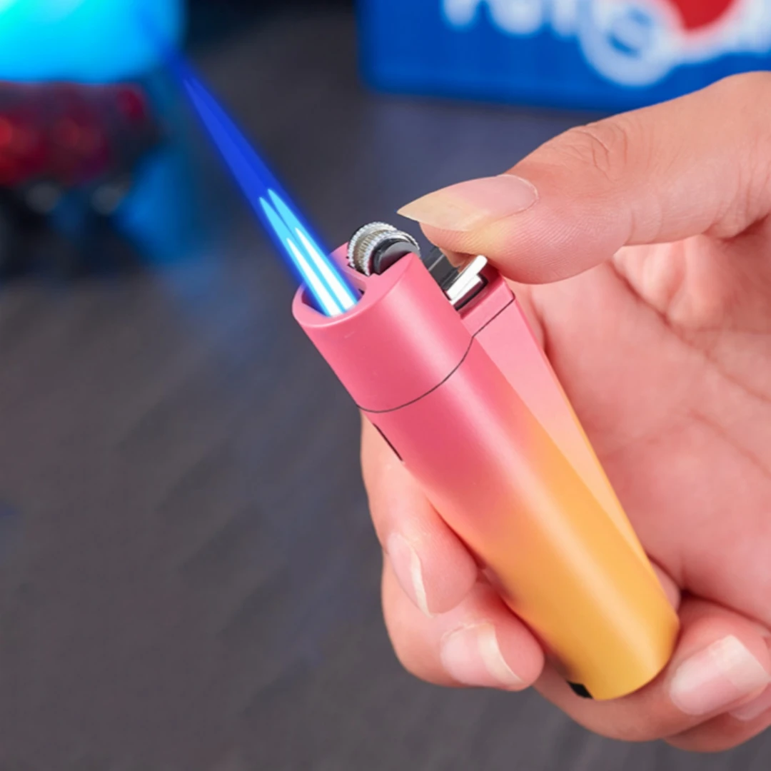

Small And Slender Double Straight Blue Flame Sandwheel Ignition Inflatable Outdoor Windproof Lighter High Quality Lighter Women'