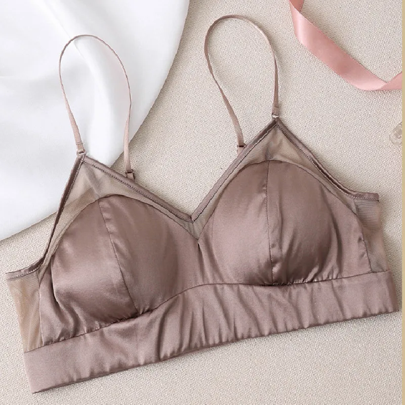 

Women Smooth Real Silk Bras Plain Crepe Satin Mesh Gauze 100% Mulberry Silk Underwear No Underwire Sexy Bra Everyday Bralette