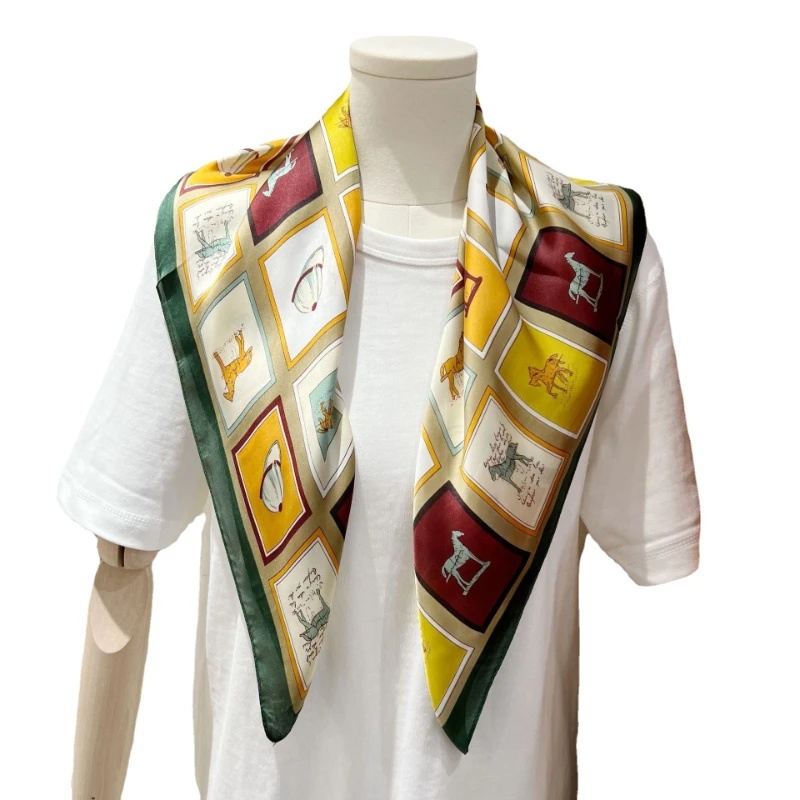 

Новинка весна-осень 70 см квадратный шелковый шарф с принтом в виде каретки Женская модная профессиональная одежда маленькая мягкая искусст...