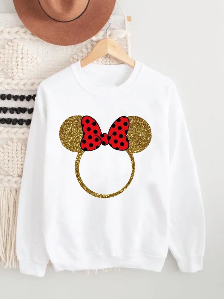 

Mouse Ear Clothes Pullovers Print Lady Fashion Clothing Ladies Female Bow Style Trend Sweet Women Holiday Graphic Sweatshirts