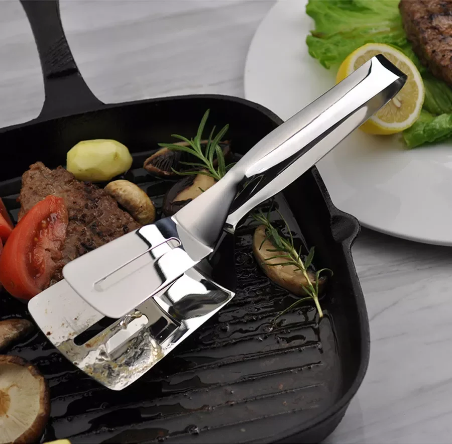 

Stainless Steel Frying Shovel Clip Multifunctional Steak BBQ Tongs Frying Fish Spatula Clip Bread Clip Household Kitchen Tool