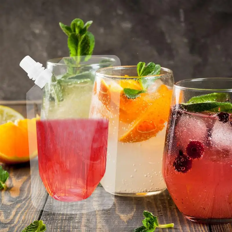 

50pcs 350ML Transparent Beverage Flasks Standing Liquor Pouch Portable Plastic Drinks Bag (Transparent)