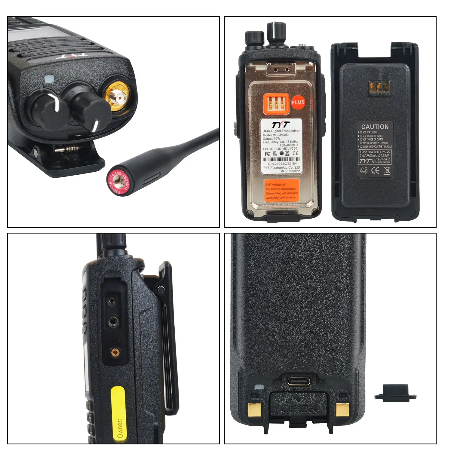 Портативная рация 10 Вт TYT MD-UV390 PLUS Aes256 радио GPS батарея IP67 водонепроницаемая VHF/UHF