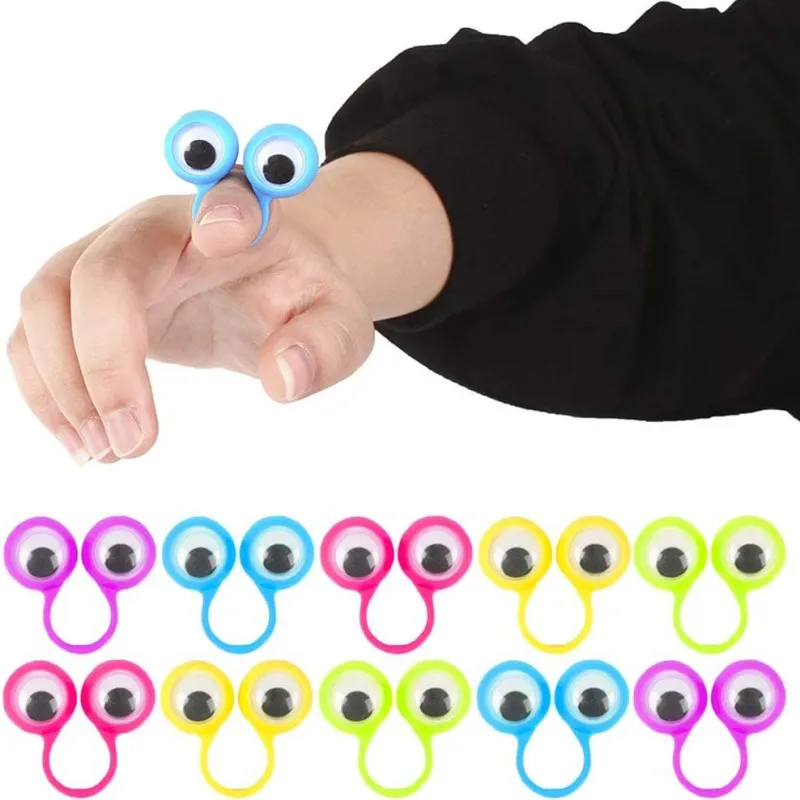 

10PCS Simulation Eye Finger Puppets Plastic Rings with Wiggle Eyes toy Favors for Kids Assorted Colors Gift Toys Pinata Fillers