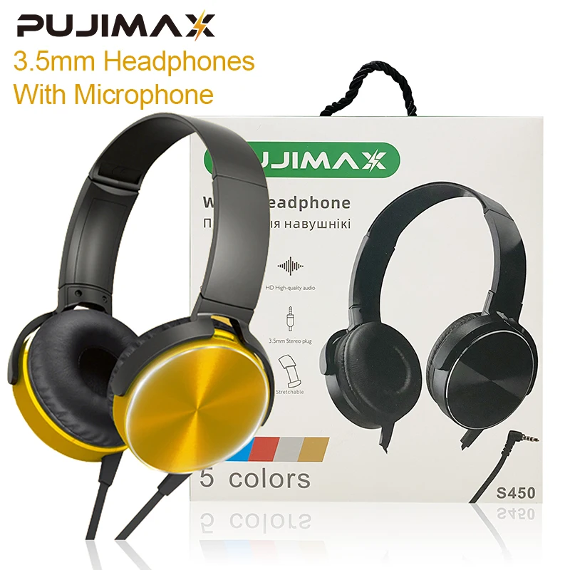 PUJIMAX Universal 3.5mm Wired Headband Headphones Gaming Sports Music Headset With Microphone For Smartphone MP3 Accessories