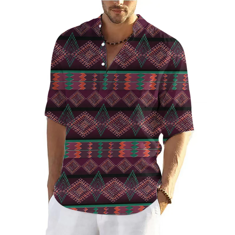 

Men'S Stand-Up Collar Shirt Simple Fashion 3d Print Shirt Large Size Street Beach Casual Short-Sleeved Summer Men'S Clothing