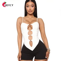 hotcy 2022 summer fashion stretchy adult clothes sleeveless one piece sexy hollow out playsuit streetwear