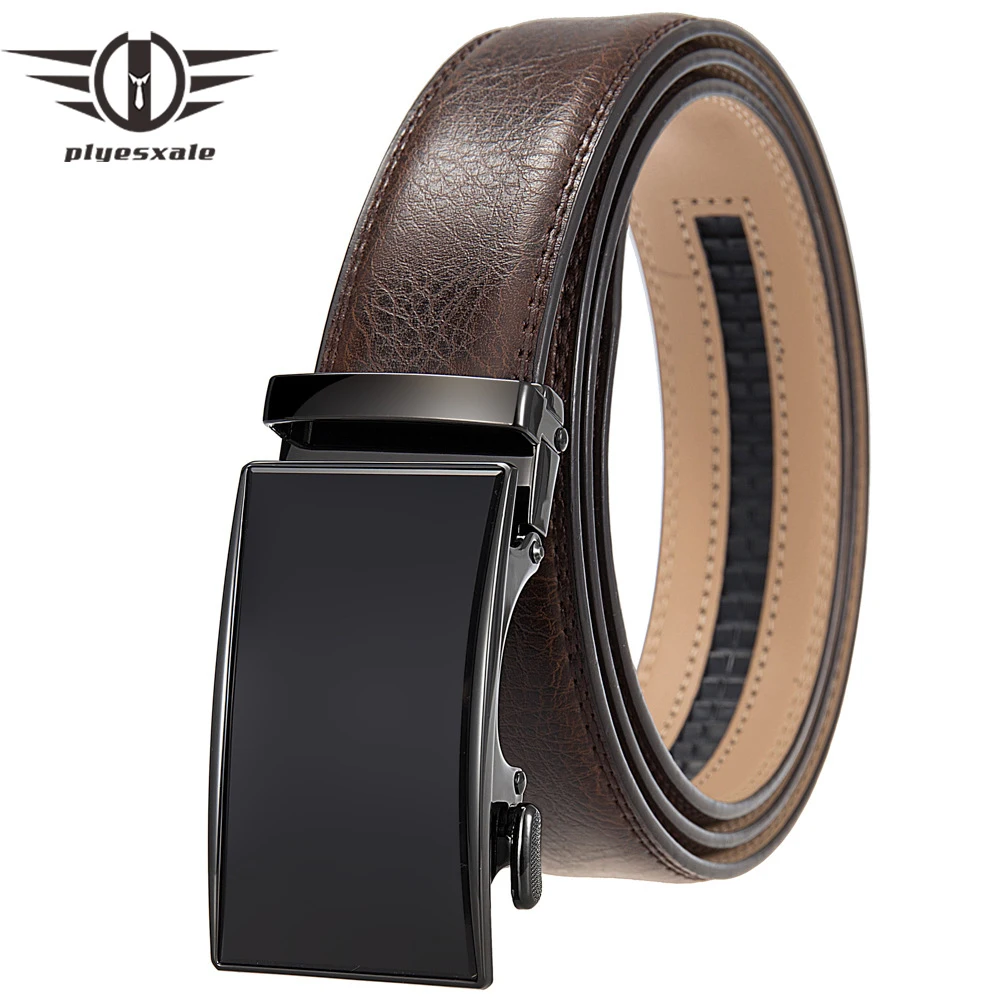 Plyesxale 3.5cm Width Luxury Men Automatic Buckle Belt High Quality Genuine Leather Belts for Men Black Brown Waist Belt B1231
