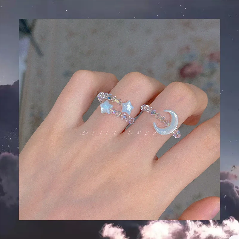 

2023 new moon splashing star river moon opening ring female minority design ins index finger shell star accessories