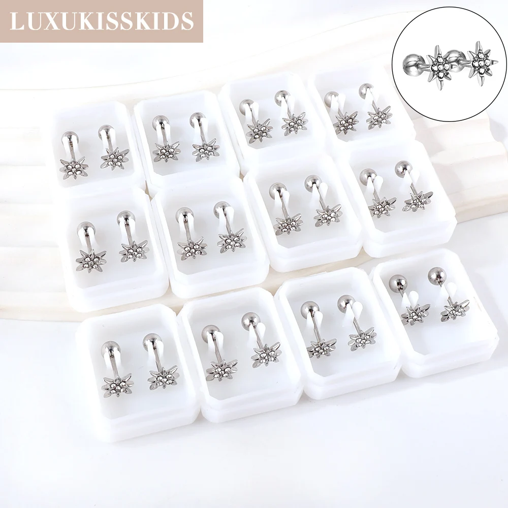 

LUXUKISSKIDS Woman's Earrings Olstar Studs Small Zirconia Ears Clips 12Pairs Wholesale Six Pointed Star Jewelry Surgical Steel