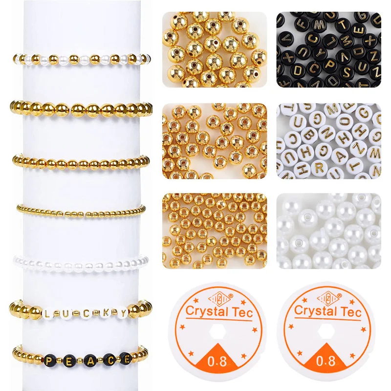 

Бусины-разделители черные, белые, золотые, с разнообразными буквами, для изготовления ювелирных изделий ручной работы, для самостоятельног...