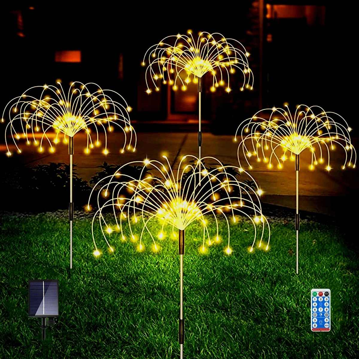 

4pcs LED Solar Light Fireworks Lamp Outdoor Grass Globe Dandelion Landscape Light Walkway Solar Lamp Waterproof Garden Decor
