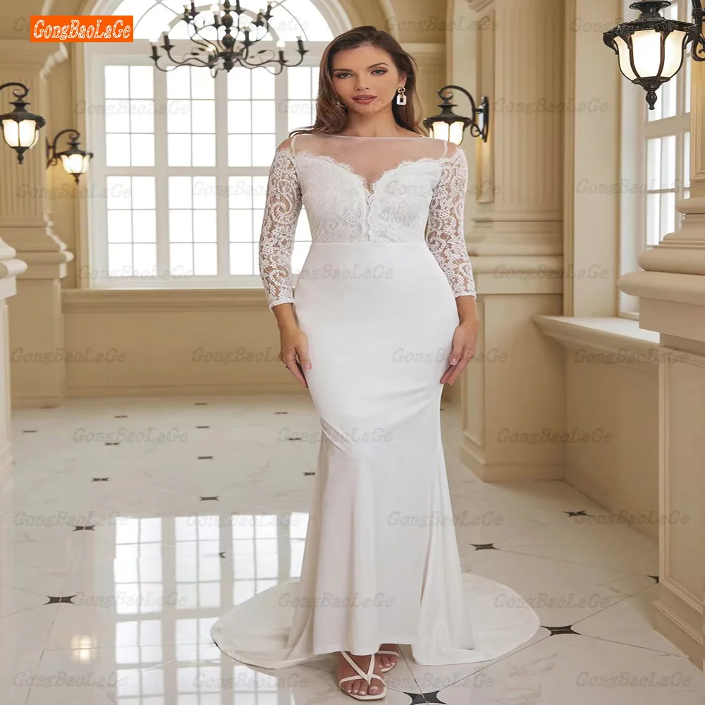 Купи Simple mermaid white wedding dress high slit 2022 chiffon solid color custom robe de Marie custom GongBaoLaGe за 5,458 рублей в магазине AliExpress