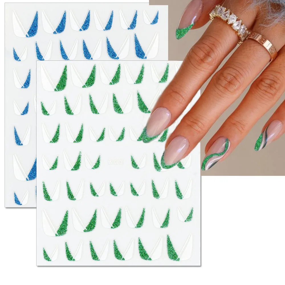 

French Tips Nail Stickers Shiny Glitter Silver White Sliders Nail Decals Nail Sticker Nail Art Decorations Nail Decor Manicure