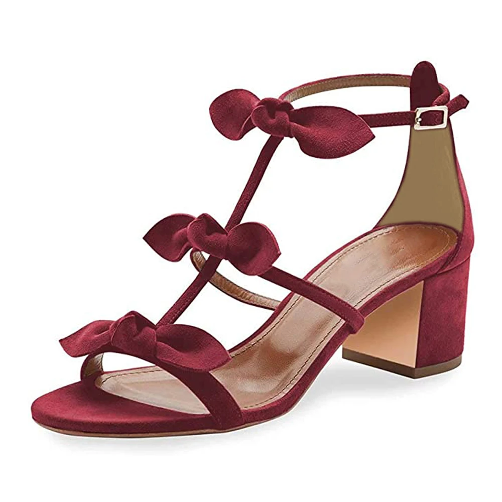 

Women's Comfort Open Toe Ankle Strap Chunky Heel Bowknot Flock T-strap Sandals Dress Causal Shoes 5cm Plus size 5-15