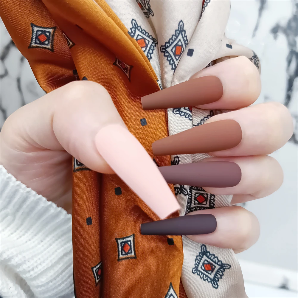 

Matte False Nails Reusable for Daily Wear Artificial Plastic Press On Nail Tips Glueless Manicure Decoration DIY Set 24pcs