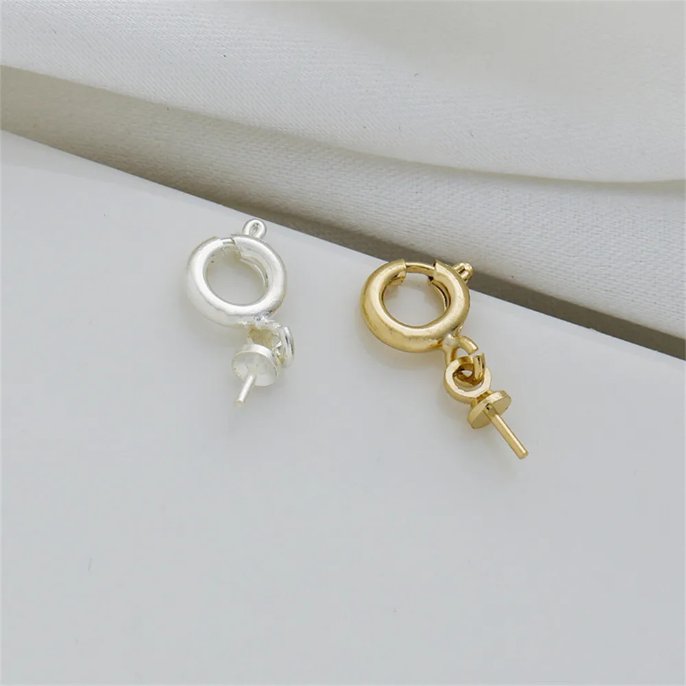 

14K gold lock buckle with sheep eye needle half hole support needle DIY accessory End buckle Spring buckle round head connection