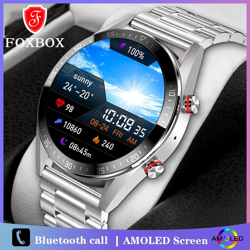 

FOXBOX Bluetooth Call Smart Watch 454*454 AMOLED Screen Fitness Music Player Waterproof Smartwatch Sport Luxury Watch For Men