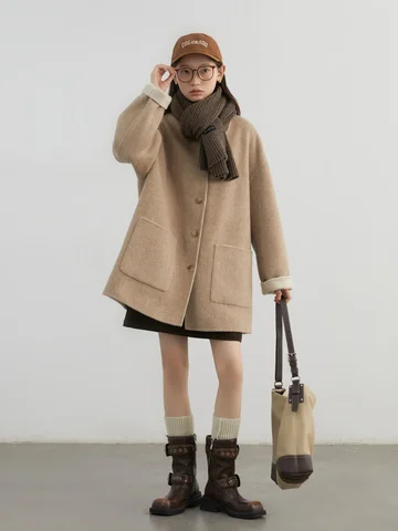 Женское пальто CHIC VEN  двустороннее из полиэстера и шерсти