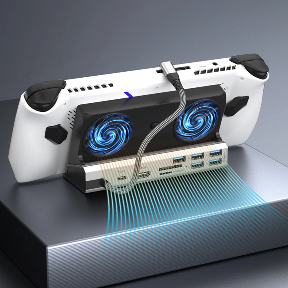 

For Steam Deck Docking Station Stand with Cooling Fan 4K 60HZ HDMI-compatible RJ45 Ethernet PD Charging USB3.0 Hub for ROG Ally