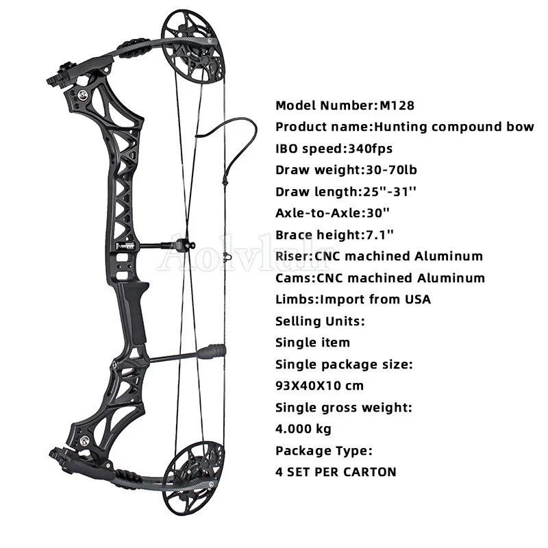 

M128 Archery Compound Bow Set 31.5" Carbon Arrow 30-70lbs Adjustable Pulley Bow 340FPS Arrow Speed For Outdoor Hunting Shooting