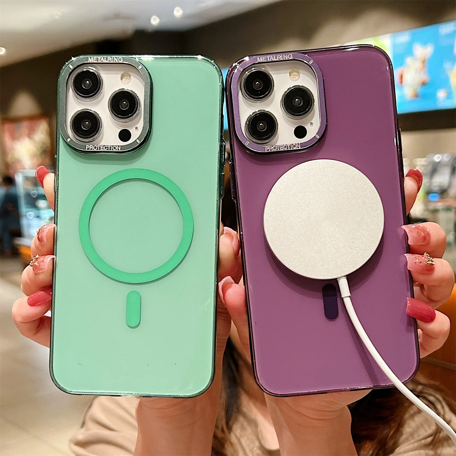 

Luxury For Magsafe Wireless Charge Magnetic Case for iPhone 14 Plus 13 12 11 Pro Max Metal Camera Ring Clear Matte Hard PC Cover