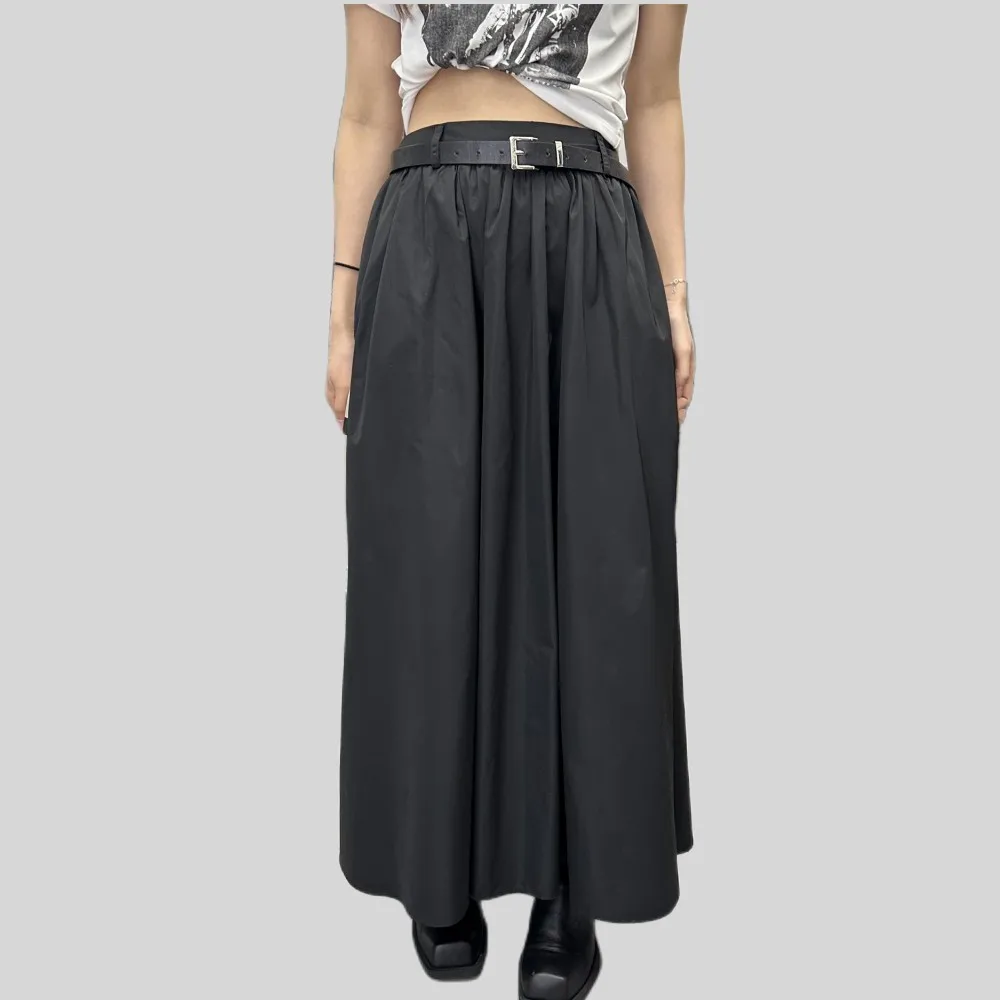 

Длинная черная плиссированная юбка с высокой талией, Женская мода 2023, Женская крутая однотонная уличная одежда, средней длины