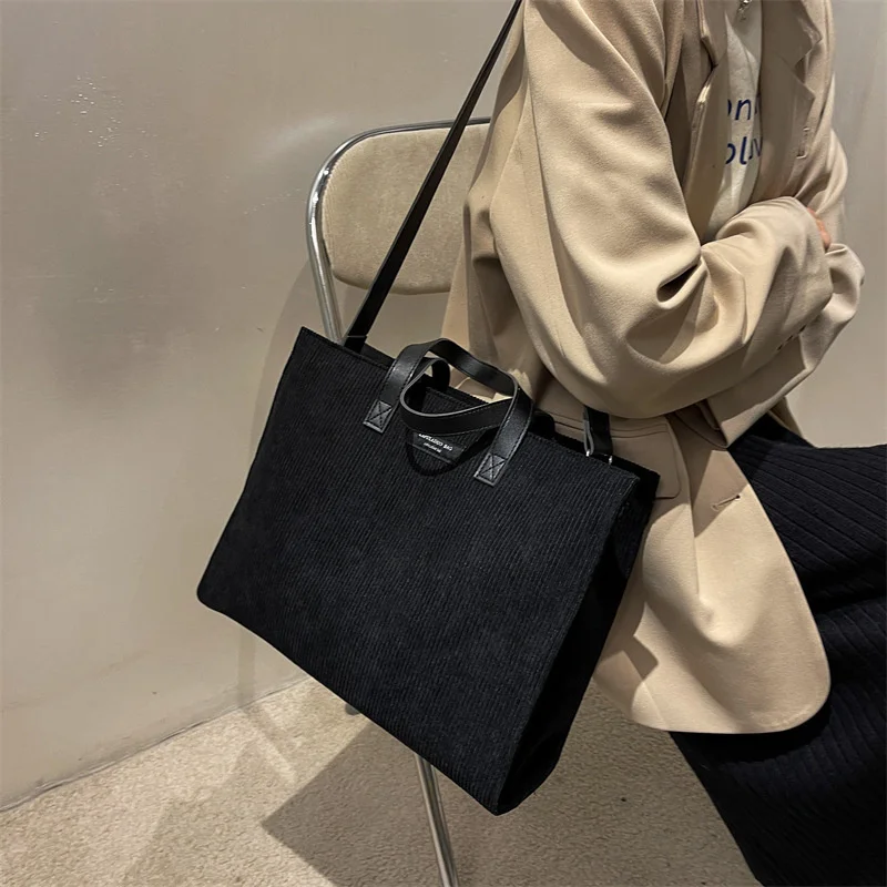 

Vintage Soft Corduroy Handbag Women Large Capacity Tote Bag Casual Shoulder Shopping Bag Ladies Cotton Cloth Handbag