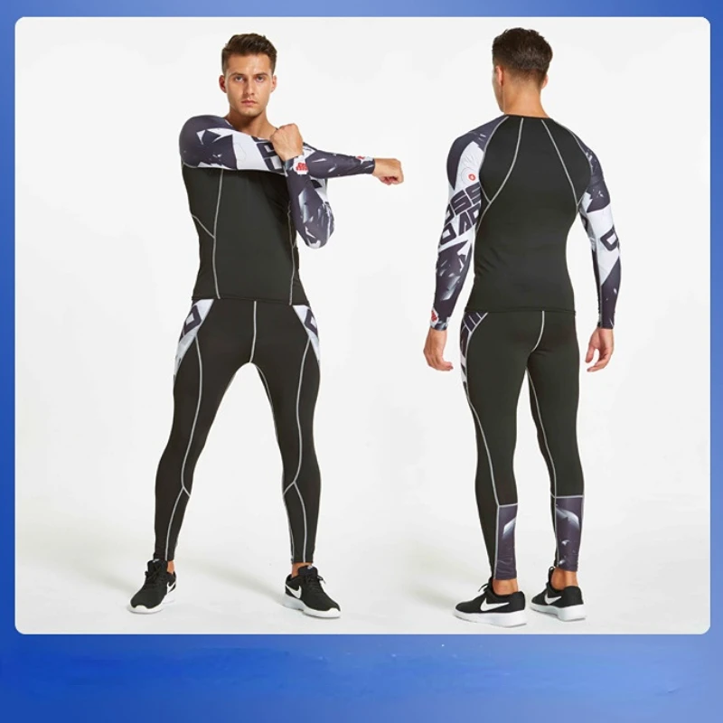 Men's Exercise Fitness Suit Tights Men's Long Sleeve Exercise T-Shirt Trousers Speed Dry Super Elastic Jogging Suit