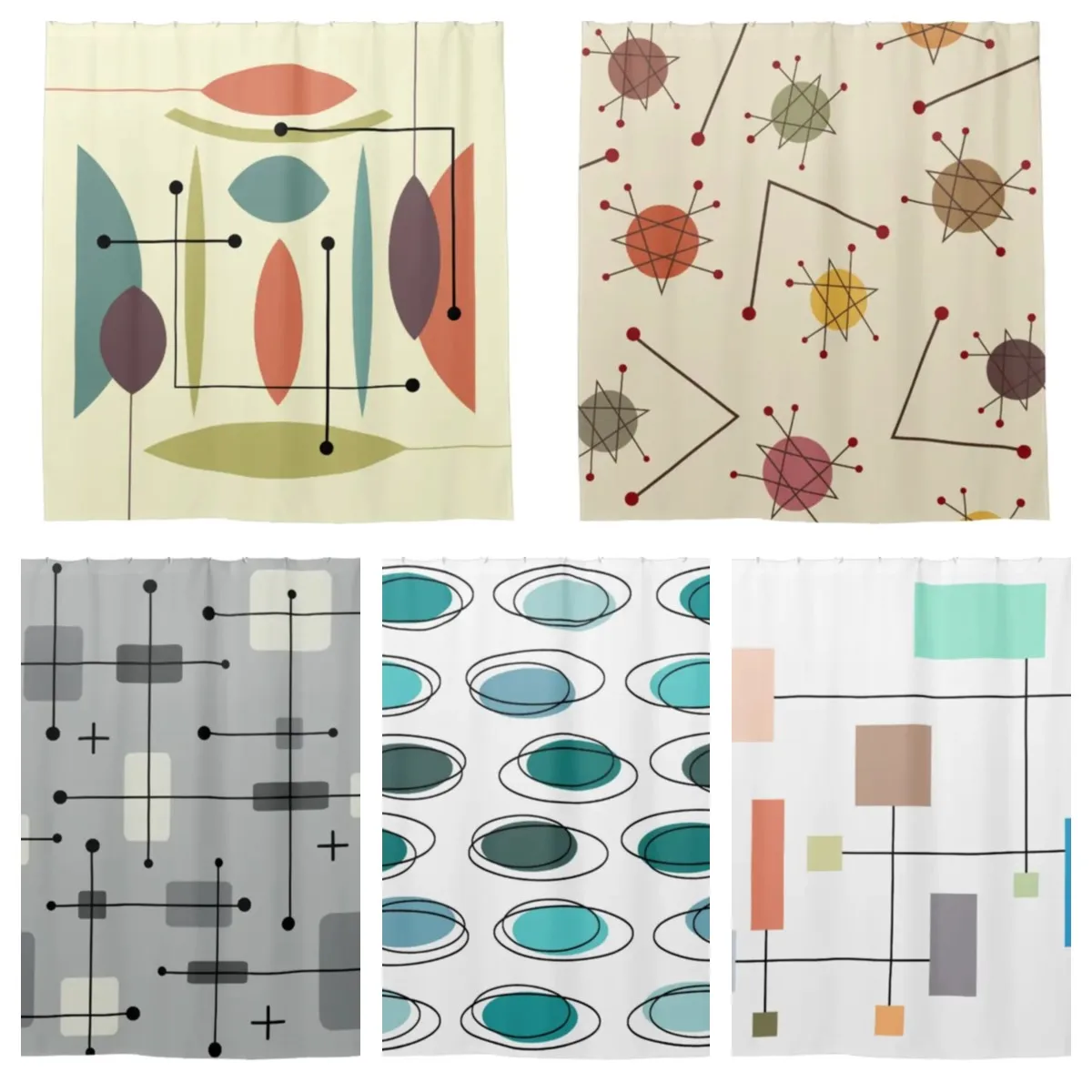 

Красочная Геометрическая Ретро-занавеска для ванной комнаты среднего века, осень, абстрактная занавеска для ванной комнаты с крючком, зана...