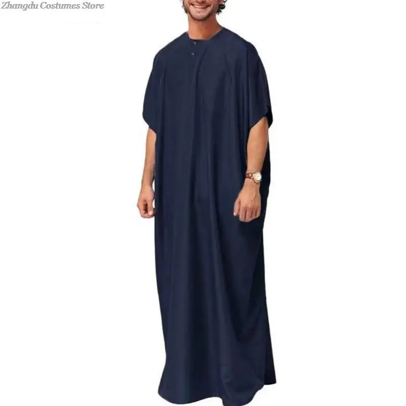 Men Vintage Short Sleeve Loose Muslim Kaftan Robes Jubba Thobe Men Saudi Arabia Abaya Dress Middle East Arabic Clothes