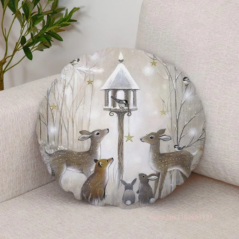 

Круглая декоративная наволочка ZZN, персиковая кожа, рождественский олень