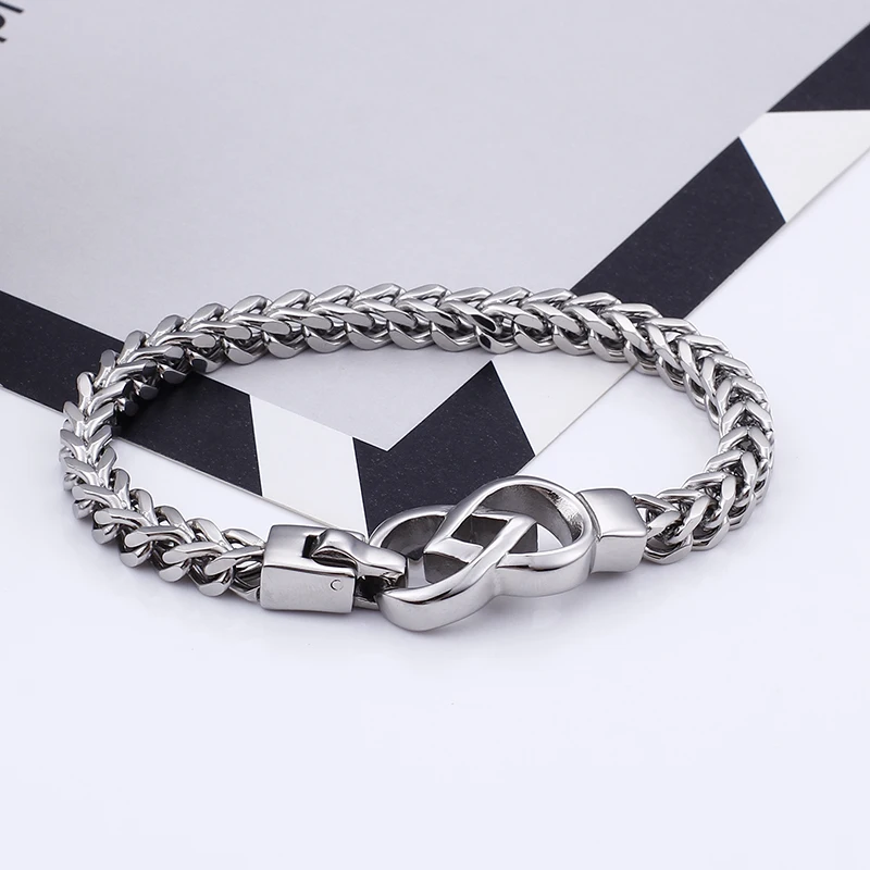 

Silver Color Twisted Chain 8 Shape Buckle Bracelets For Men Stainless Steel Jewelry Gift