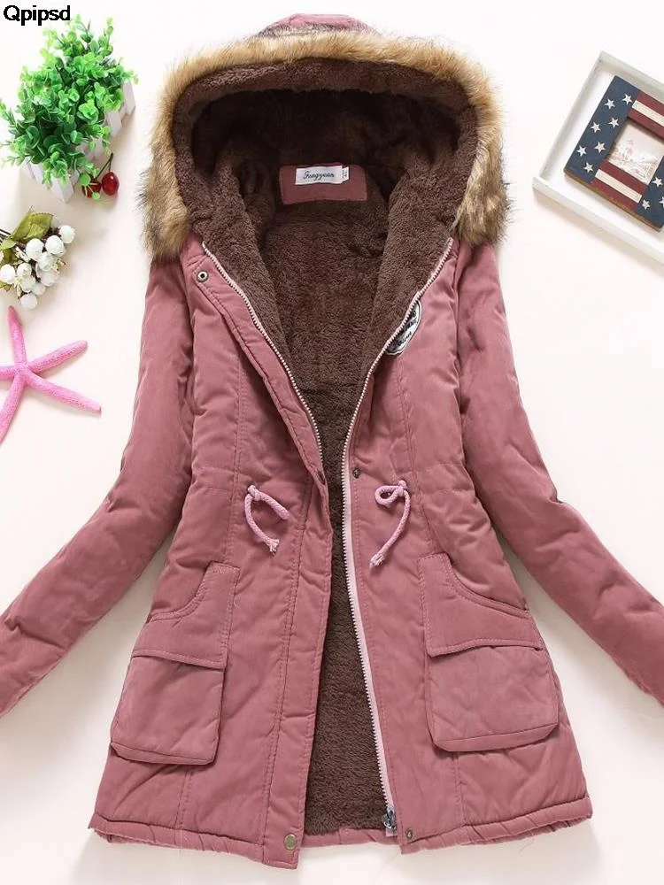 

Новинка 2023, осенне-зимняя женская хлопковая куртка Qpipsd, стеганое повседневное приталенное пальто, парки с вышивкой, ватное теплое пальто
