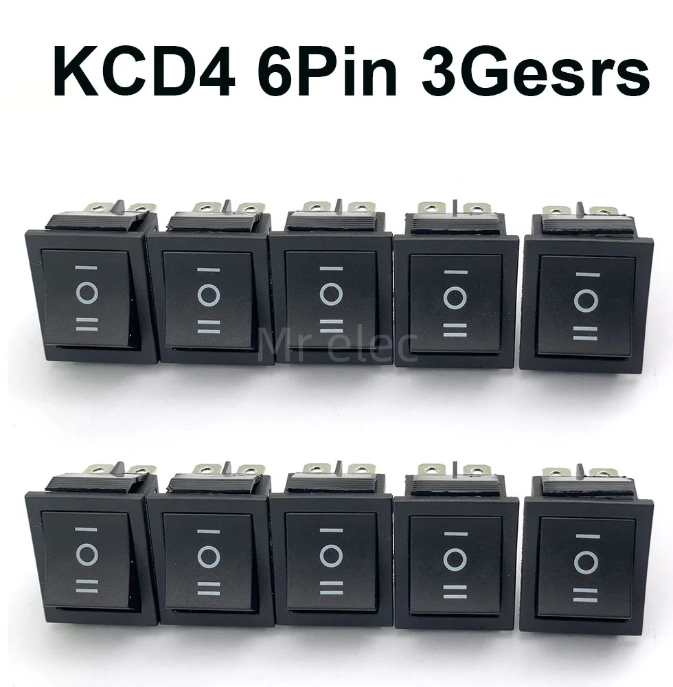 

10 шт. KCD4 кулисный переключатель питания 3 положения 6 контактов Электрооборудование с выключателем света 16A 250 В переменного тока/20 А 125 В переменного тока
