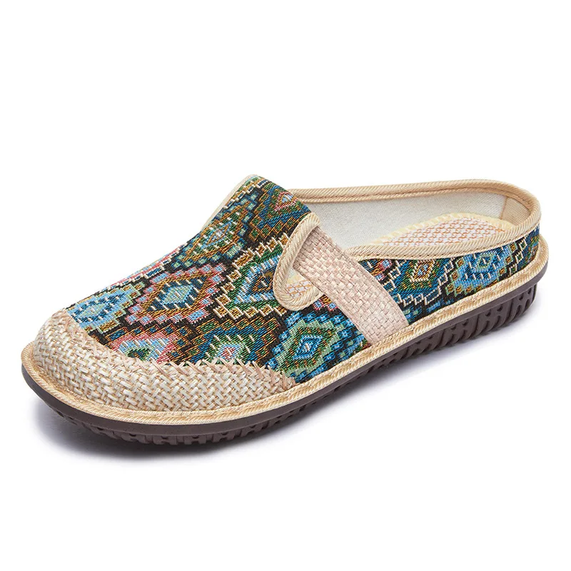 

New Fashion Women's Shoes Ethnic Style Embroidered Linen Breathable Outdoor Casual Slippers Shoes for Women Zapatos De Mujer