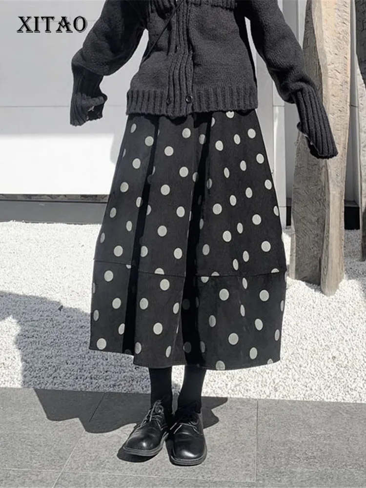 

XITAO Wave Point Skirt Fashion Simplicity Temperament All-match Women Skirt 2021 Autumn Winter New Large Size A-LONE JL0287