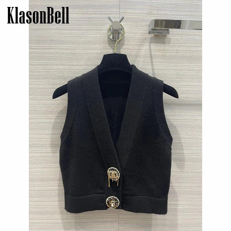 

7,15 KlasonBell роскошный кашемировый вязаный короткий кардиган с жемчугом украшенный бусинами V-образным вырезом Женский жилет