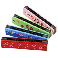 16 holes kids wooden harmonica musical instrument cute cartoon pattern wind instrument montessori educational toys for children