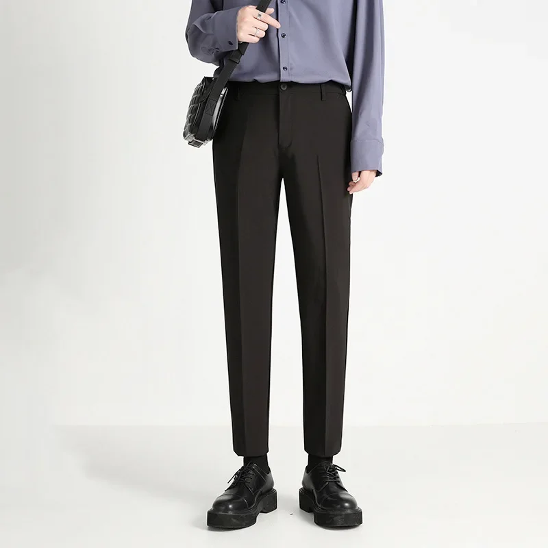 Повседневные мужские брюки прямого кроя 2024 легкие облегающие с гладкой