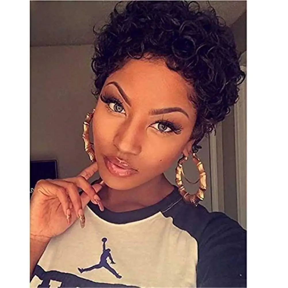 Короткий кудрявый афро-волосы парик с нарезанными волосами спиральные кудрявые