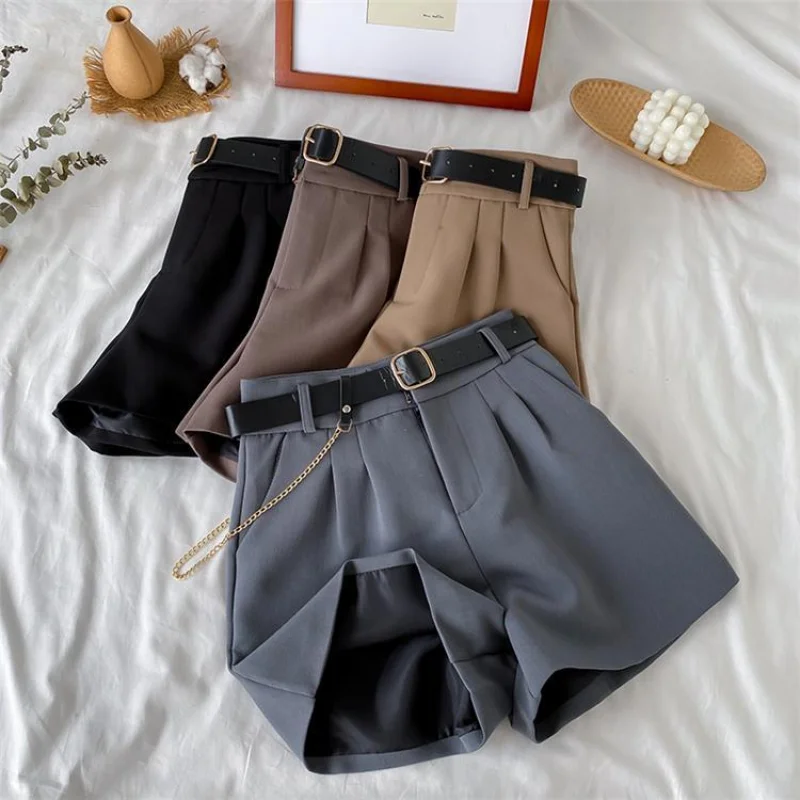Women's Clothes Office High Waist Thin Wide Legged A-Line Suit Shorts Straight Female Leisure New Pants Korean Style 2023