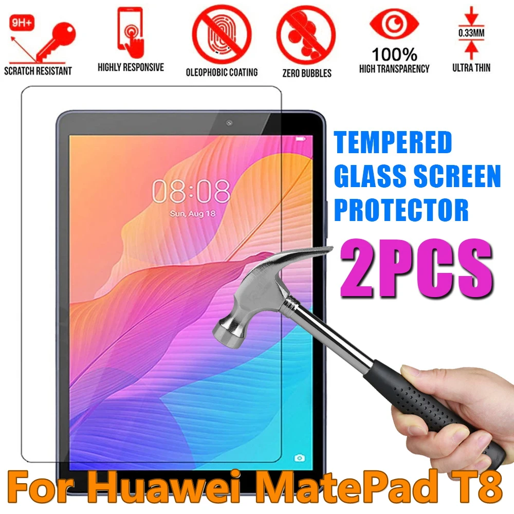 

2 Pcs Tempered Glass for Huawei MatePad T8 0.3mm 9H Tablet Full Cover Screen Protector Protective Film for MatePad T8