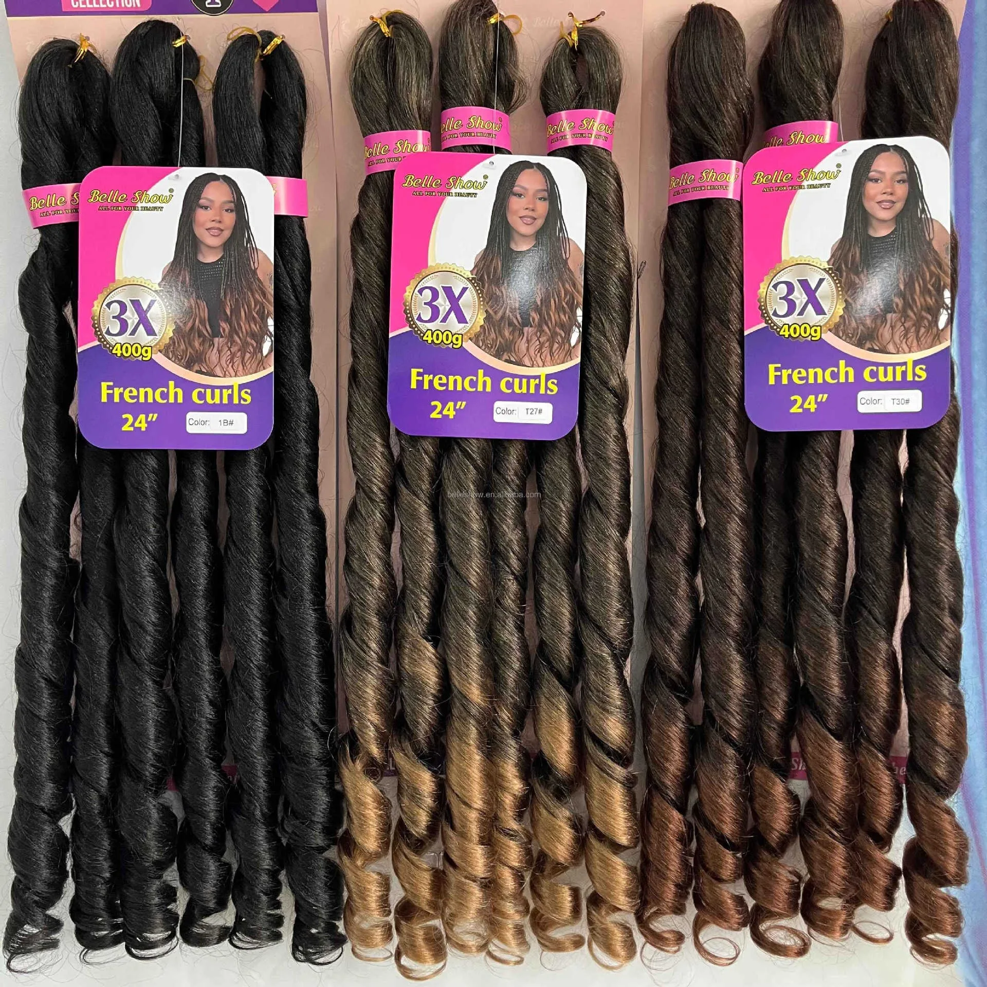 Фото Синтетические волосы для плетения 3X French Curls, 24 дюйма, 400 г/упаковка, предварительно растянутые, свободная волна, для косичек, бокс-брейдов, крючкового плетения №2