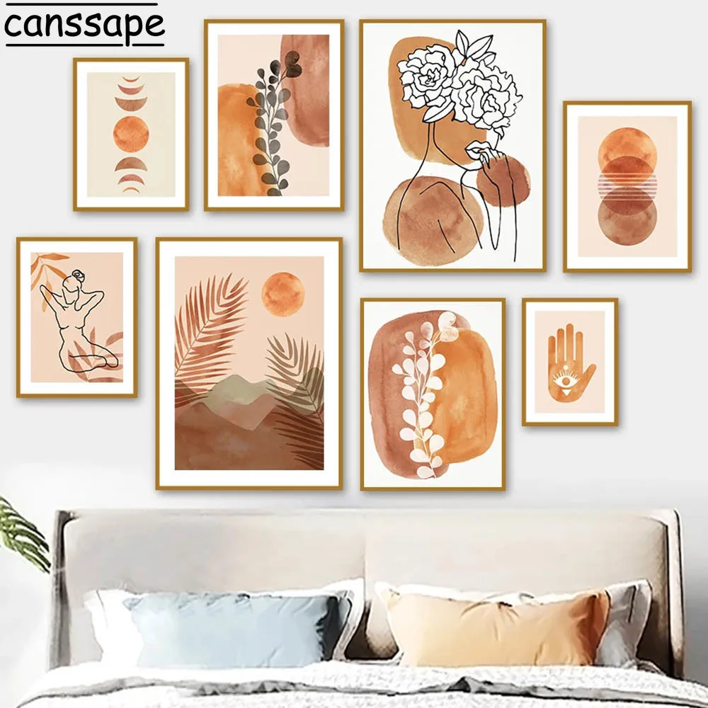 

Boho Wall Posters Abstract Hand Canvas Painting Line Flower Girl Poster Water Color Pictures Living Room Decorion Nordic Decor