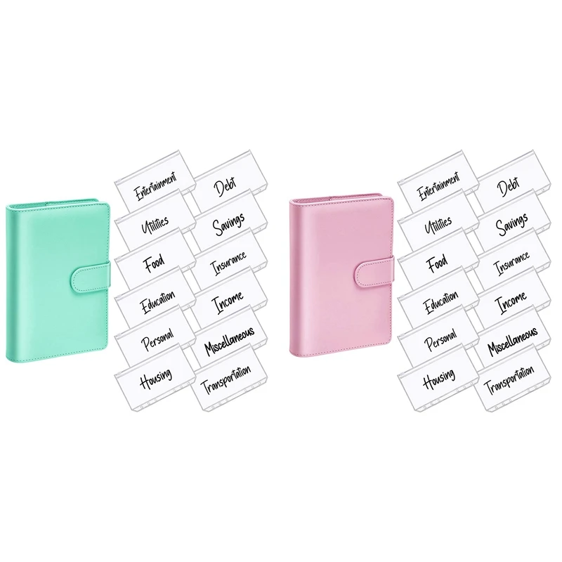 2Set A6 PU Leather Notebook Magnetic Personal Planning Binder With 12 Binder Pockets Binder Zipper Folder C & B