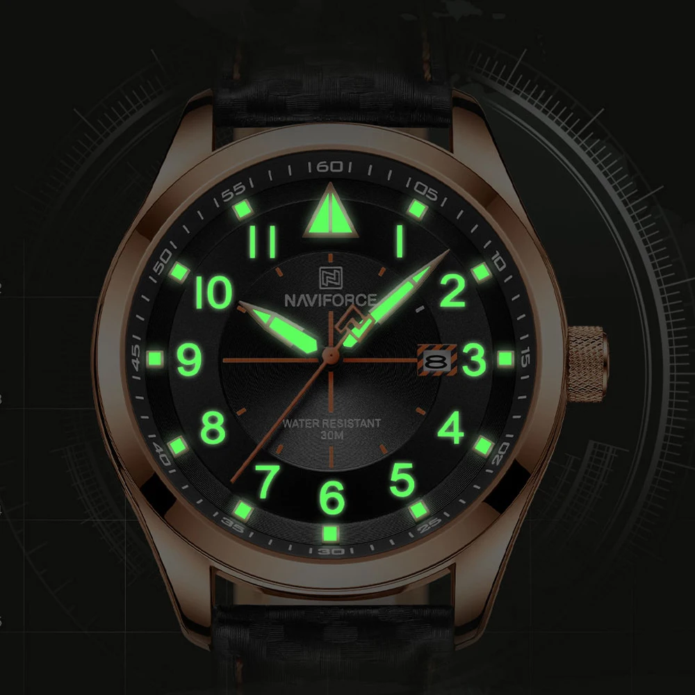 NAVIFORCE Новые Модные Военные мужские часы роскошные кожаные водонепроницаемые